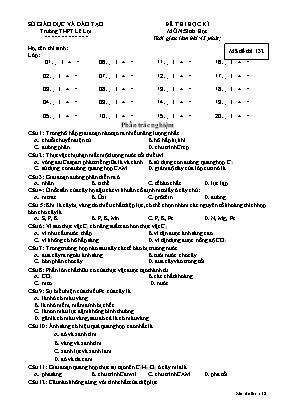 Đề thi học kì I môn Sinh học Lớp 11 - Mã đề 132 - Trường THPT Lê Lợi